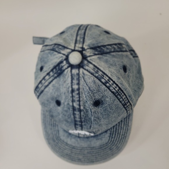 Adidas  Lot of 2 Trefoil Caps Unisex– White Strapback + Acid-Wash Denim Hat - Picture 12 of 14